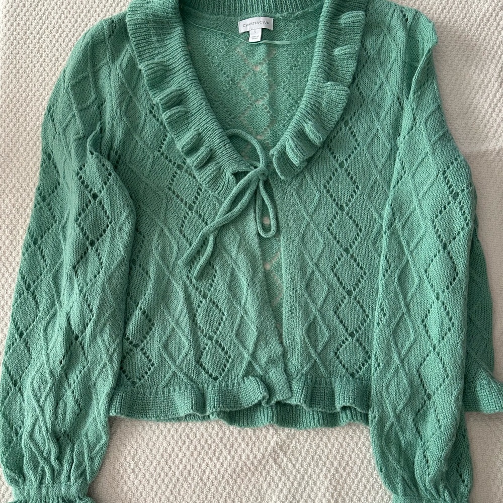 Charter Club Green Cardigan Sweater V-Neck Knit